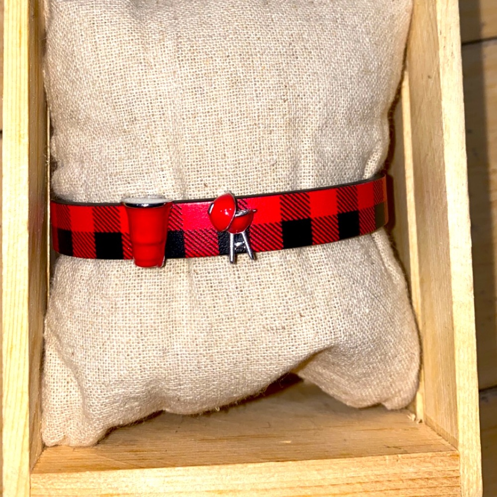 Plaid bracelet with charms